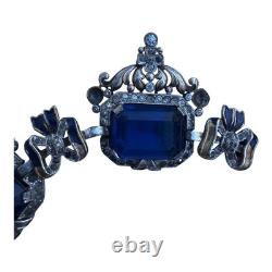 VTG Signed Crown Trifari Alfred Philippe Sapphire Glass Rhinestone Necklace READ