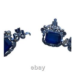 VTG Signed Crown Trifari Alfred Philippe Sapphire Glass Rhinestone Necklace READ