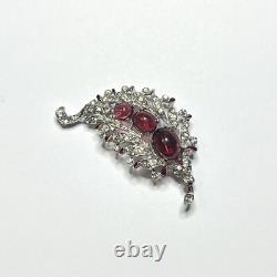 VTG TRIFARI'Alfred Philippe' Pave Ruby Cabochon and Red Enamel Leaf Pin Clip