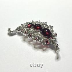 VTG TRIFARI'Alfred Philippe' Pave Ruby Cabochon and Red Enamel Leaf Pin Clip