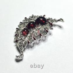 VTG TRIFARI'Alfred Philippe' Pave Ruby Cabochon and Red Enamel Leaf Pin Clip
