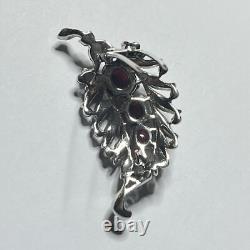 VTG TRIFARI'Alfred Philippe' Pave Ruby Cabochon and Red Enamel Leaf Pin Clip