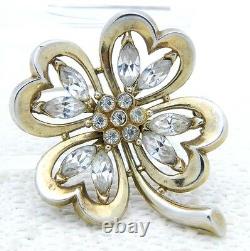 VTG TRIFARI PAT PEND Alfred Philippe Clear Rhinestone Clover Leaf Pin Brooch