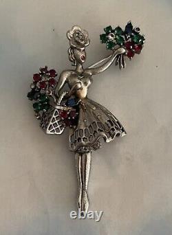 VTG Trifari 1947 Alfred Philippe Flower Seller Sterling Multi Color Brooch