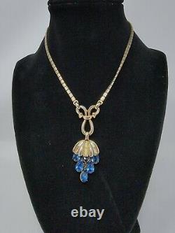 VTG Trifari Alfred Philippe Pat Pend Gold Tone Waterfall Blue Sapphire Necklace