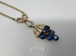 VTG Trifari Alfred Philippe Pat Pend Gold Tone Waterfall Blue Sapphire Necklace