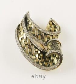 VTG Trifari Fur Clip Rhinestone edge Woven Ribbon 1941 Patent Alfred Philippe