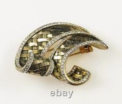 VTG Trifari Fur Clip Rhinestone edge Woven Ribbon 1941 Patent Alfred Philippe