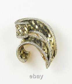 VTG Trifari Fur Clip Rhinestone edge Woven Ribbon 1941 Patent Alfred Philippe