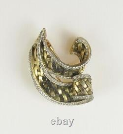 VTG Trifari Fur Clip Rhinestone edge Woven Ribbon 1941 Patent Alfred Philippe