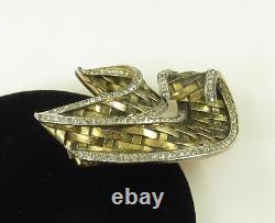 VTG Trifari Fur Clip Rhinestone edge Woven Ribbon 1941 Patent Alfred Philippe
