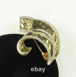 VTG Trifari Fur Clip Rhinestone edge Woven Ribbon 1941 Patent Alfred Philippe