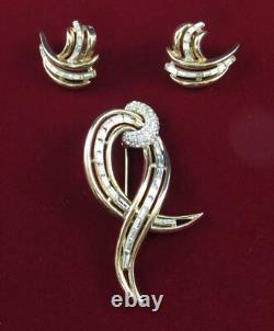 VTG Trifari Rhinestone Swish Brooch earrings set 1951 patents Alfred Philippe