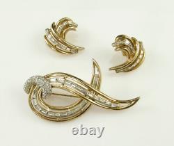 VTG Trifari Rhinestone Swish Brooch earrings set 1951 patents Alfred Philippe