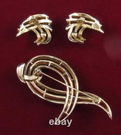 VTG Trifari Rhinestone Swish Brooch earrings set 1951 patents Alfred Philippe