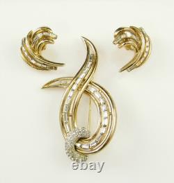 VTG Trifari Rhinestone Swish Brooch earrings set 1951 patents Alfred Philippe