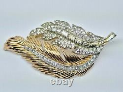 Very Rare Crown Trifari Alfred Philippe Antique Gold Tone Crystal Flower Brooch