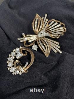 Very Rare Crown Trifari Alfred Philippe Beautiful Orchid Rhineston Brooch