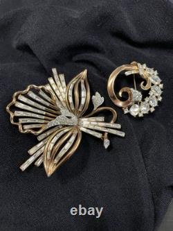 Very Rare Crown Trifari Alfred Philippe Beautiful Orchid Rhineston Brooch