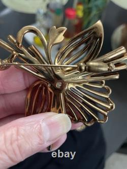 Very Rare Crown Trifari Alfred Philippe Beautiful Orchid Rhineston Brooch