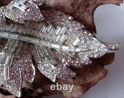 Very Rare Crown Trifari Alfred Philippe Pave and Baguette Curling Leaf Pin