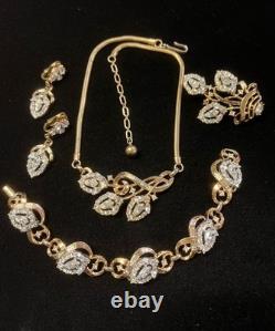 Vint. TRIFARI ALFRED PHILIPPE Halo 1953 Necklace Brooch Bracelet Earrings Set-804