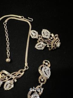 Vint. TRIFARI ALFRED PHILIPPE Halo 1953 Necklace Brooch Bracelet Earrings Set-804