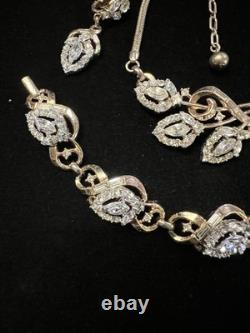 Vint. TRIFARI ALFRED PHILIPPE Halo 1953 Necklace Brooch Bracelet Earrings Set-804