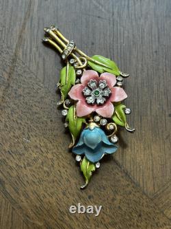Vintage 1930's Trifari Alfred Philippe Multicolored Enamel Flower Fur Clip Rare