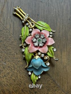 Vintage 1930's Trifari Alfred Philippe Multicolored Enamel Flower Fur Clip Rare