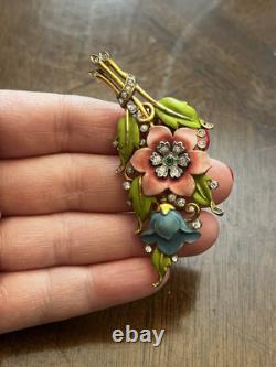 Vintage 1930's Trifari Alfred Philippe Multicolored Enamel Flower Fur Clip Rare
