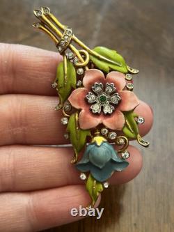 Vintage 1930's Trifari Alfred Philippe Multicolored Enamel Flower Fur Clip Rare
