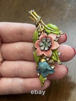 Vintage 1930's Trifari Alfred Philippe Multicolored Enamel Flower Fur Clip Rare