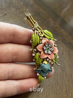 Vintage 1930's Trifari Alfred Philippe Multicolored Enamel Flower Fur Clip Rare