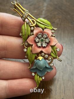 Vintage 1930's Trifari Alfred Philippe Multicolored Enamel Flower Fur Clip Rare