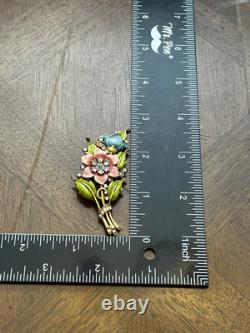 Vintage 1930's Trifari Alfred Philippe Multicolored Enamel Flower Fur Clip Rare