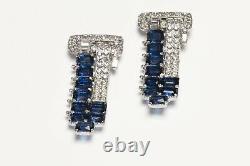 Vintage 1930's Trifari KTF Alfred Philippe Blue Crystal Double Clips Brooch