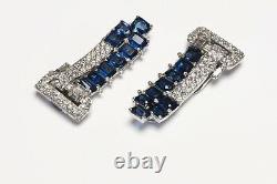 Vintage 1930's Trifari KTF Alfred Philippe Blue Crystal Double Clips Brooch