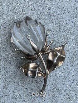 Vintage 1940 Trifari Crown Alfred Philippe Sterling Jelly Belly Rose Flower Pin