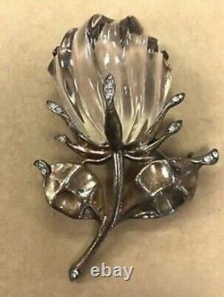 Vintage 1940 Trifari Crown Alfred Philippe Sterling Jelly Belly Rose Flower Pin