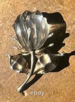 Vintage 1940 Trifari Crown Alfred Philippe Sterling Jelly Belly Rose Flower Pin