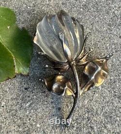 Vintage 1940 Trifari Crown Alfred Philippe Sterling Jelly Belly Rose Flower Pin