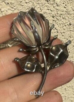 Vintage 1940 Trifari Crown Alfred Philippe Sterling Jelly Belly Rose Flower Pin