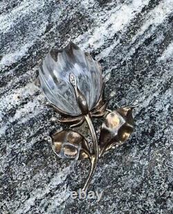 Vintage 1940 Trifari Crown Alfred Philippe Sterling Jelly Belly Rose Flower Pin