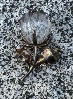 Vintage 1940 Trifari Crown Alfred Philippe Sterling Jelly Belly Rose Flower Pin