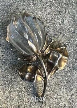 Vintage 1940 Trifari Crown Alfred Philippe Sterling Jelly Belly Rose Flower Pin