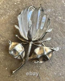 Vintage 1940 Trifari Crown Alfred Philippe Sterling Jelly Belly Rose Flower Pin