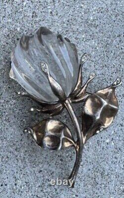 Vintage 1940 Trifari Crown Alfred Philippe Sterling Jelly Belly Rose Flower Pin