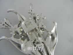 Vintage 1940 Trifari Pin Clip 3 Floral Yellow Green Enamel Rhinestones