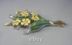 Vintage 1940 Trifari Pin Clip 3 Floral Yellow Green Enamel Rhinestones